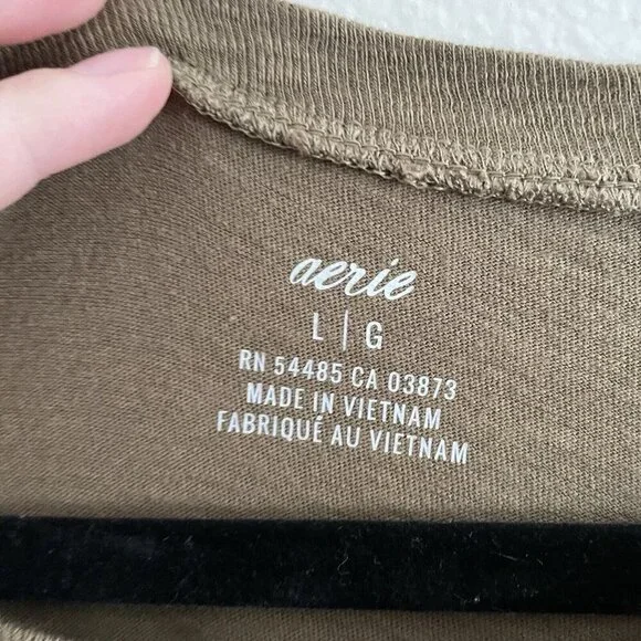 Aerie Women L Olive Green Cotton Casual Long Sleeve Side Tie T-Shirt Dress - Picture 9 of 12